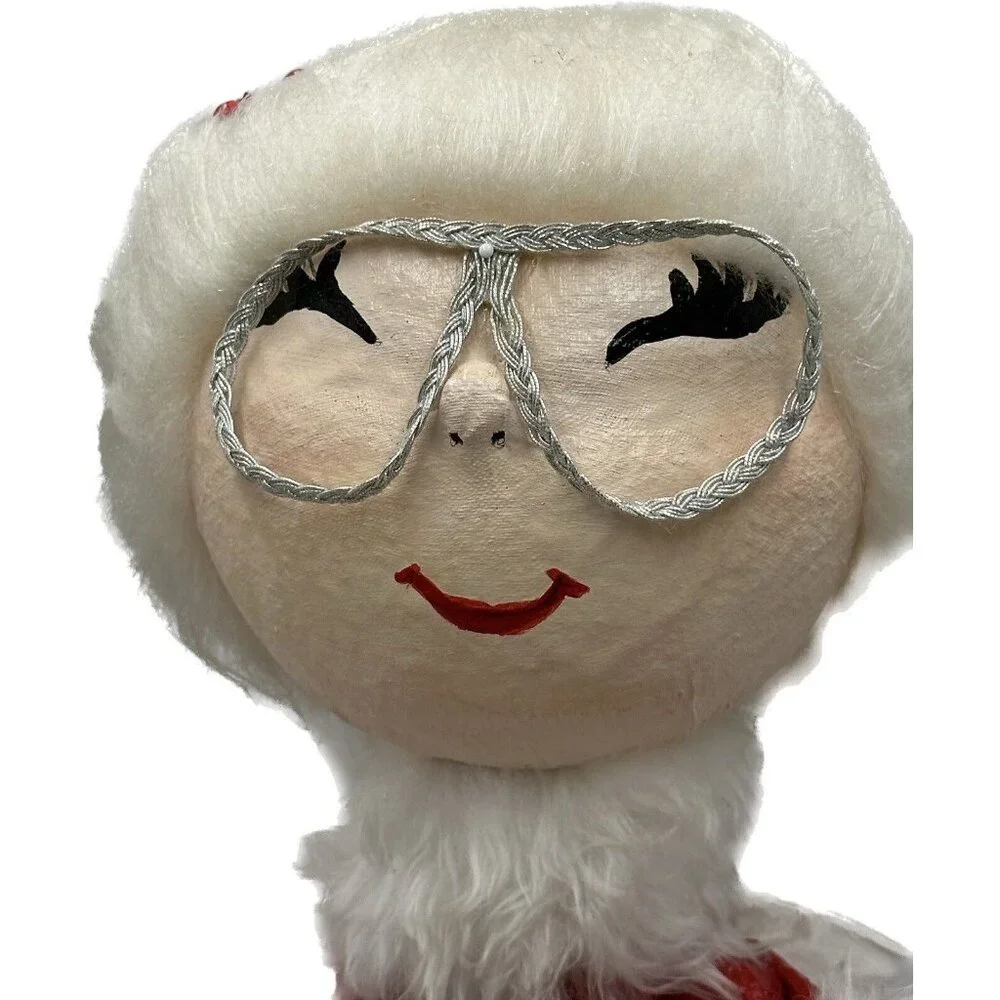 Vtg Handmade Bottle Doll Mrs. Santa Claus Paper‎ Mache Kitsch Granny Core 1970's